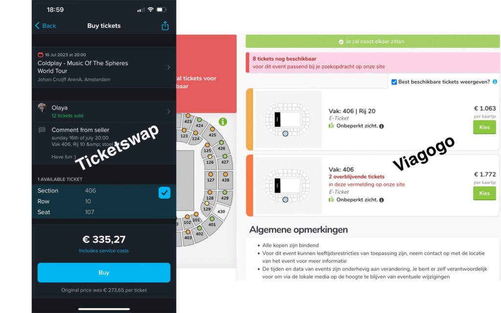 Ticketswap vs. Viagogo #2: Coldplay concert