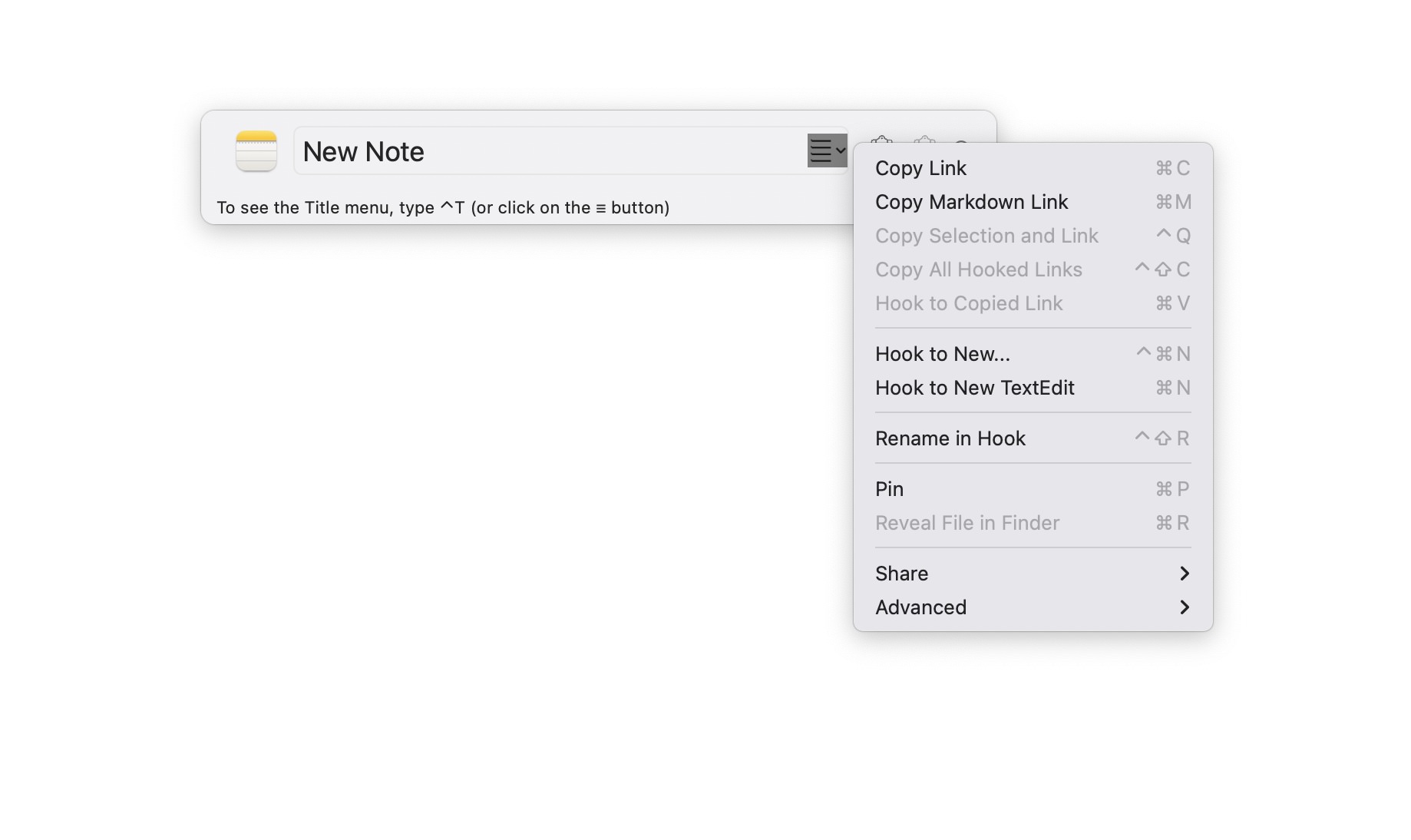 How to link a note in apple notes with Hook